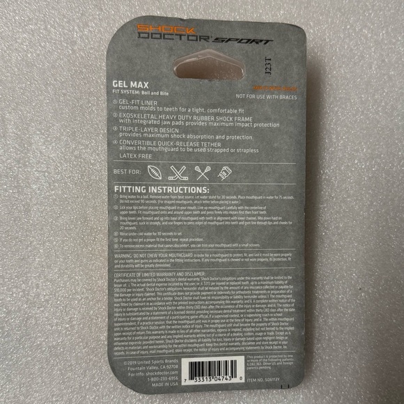 2 Shock Doctor Sport Gel Max Blue/Black Mouth Guard, Youth 10 and Under. - Picture 2 of 3